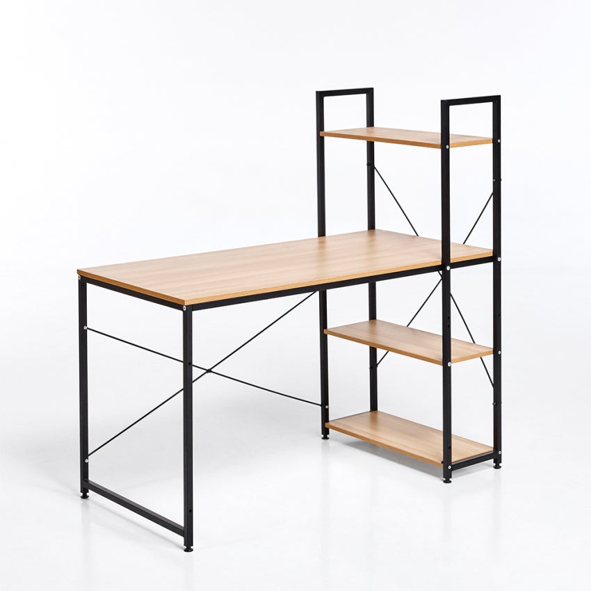 Bureau industriel 120x60 en métal et acier avec étagères design minimaliste Empire - 2