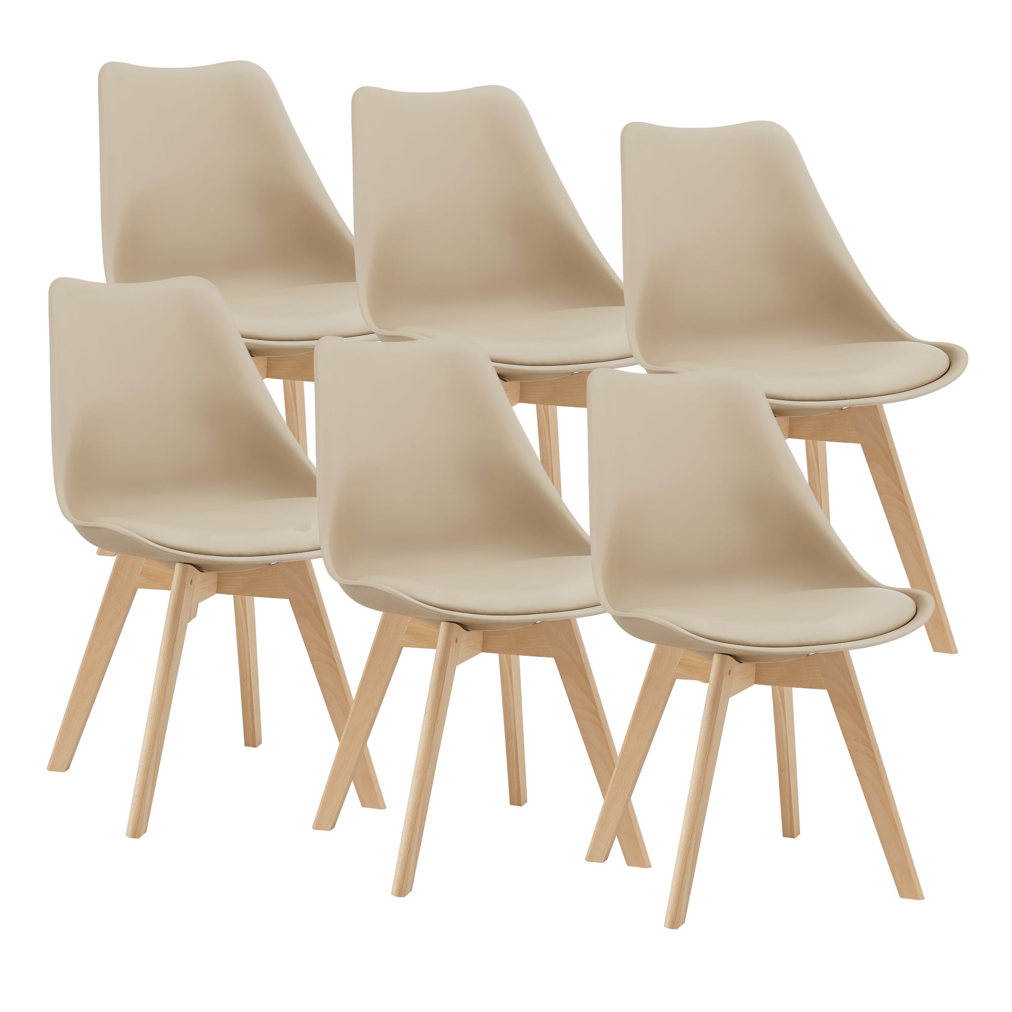 Juego de 6 sillas de comedor fläten 81 x 49 x 57 cm cuero sintético patas de haya beige [en.casa]®