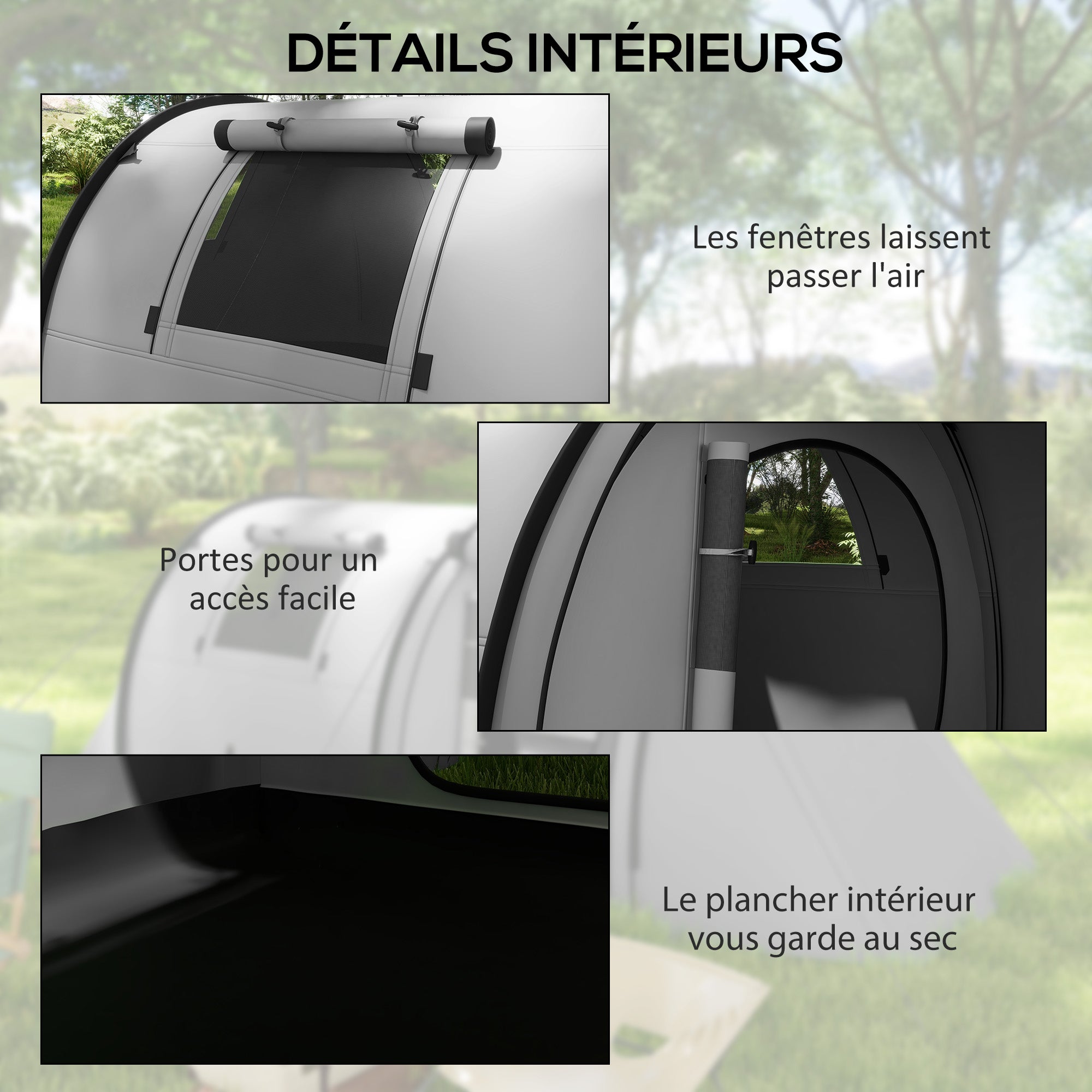 Tente de camping 3-4 pers. étanchéité 3000 mm chambre salon sac gris - 6