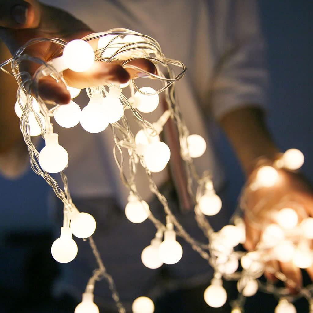 Guirlande lumineuse LED 5 m – 50 boules blanc chaud, étanche, à piles pour déco de Noël - 4