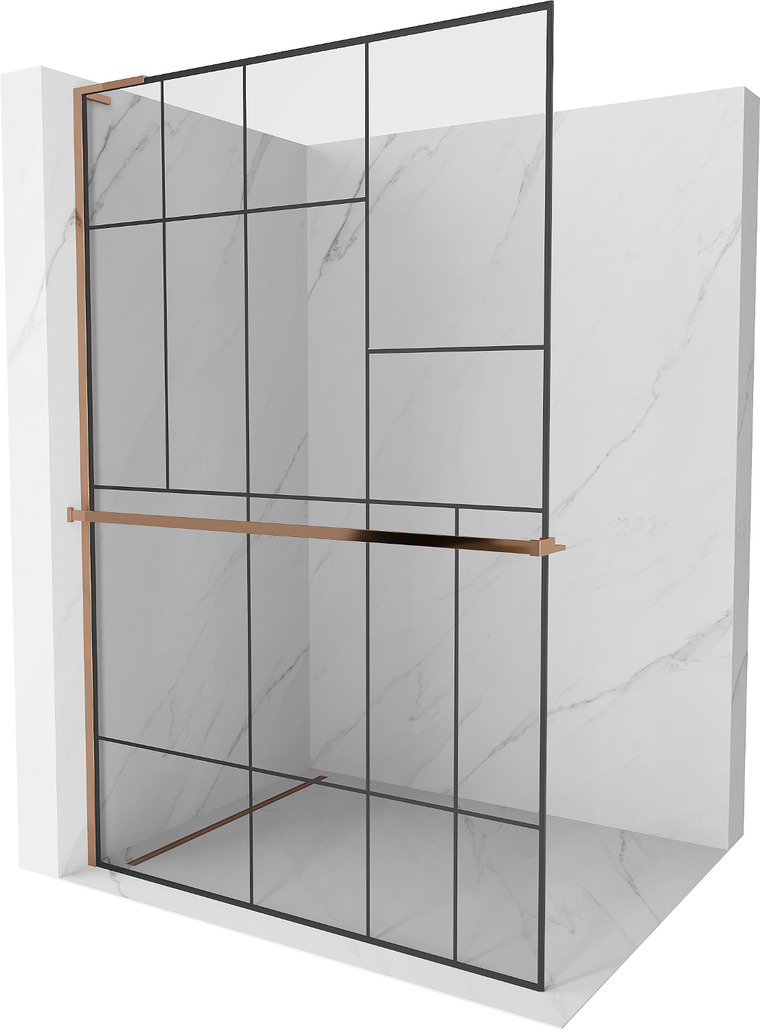 Mexen Kioto+ L ścianka prysznicowa z półką Walk-in 120 x 200 cm, czarny wzór, różowe złoto - 800-120-123-60-78