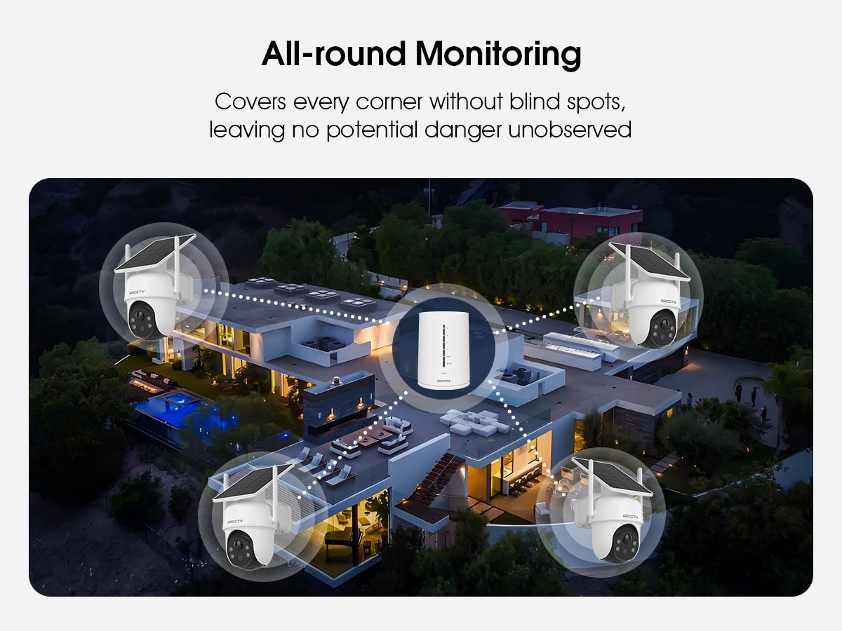 Kit de Caméras de Surveillance Extérieures, Caméra Solaire WiFi Extérieure, sans Abonnement, Surveillance Humaine, 360° PTZ,4 Caméras +Station de Base - 2
