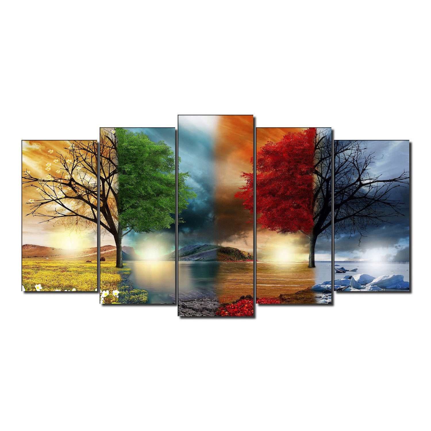 DekoArte - Impression Sur Toile Moderne | Décoration Salon Chambre | Paysage Quatre Saisons Arbres | 150x80cm - 2