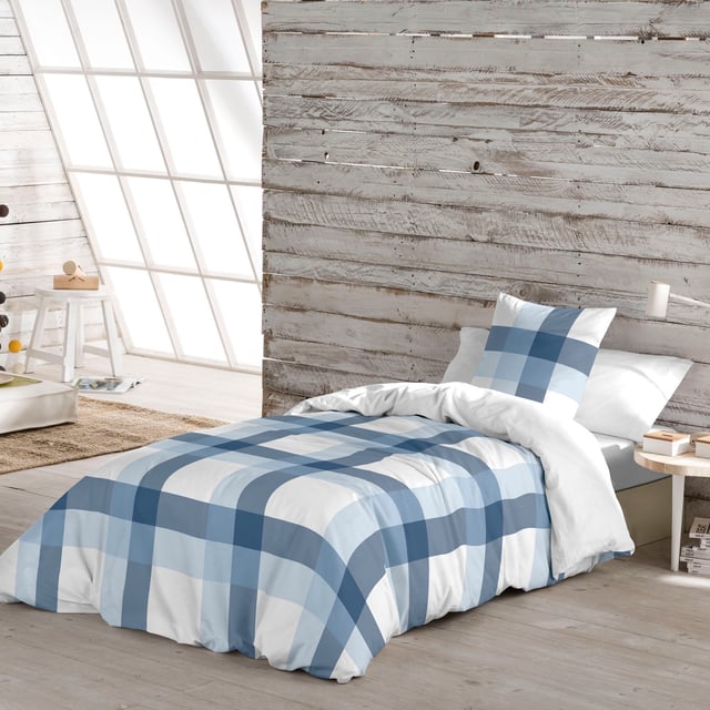 CAPA DE EDREDÃO AZUL-BRANCO ESCOCÊS 100% ALGODÃO CAMA 90