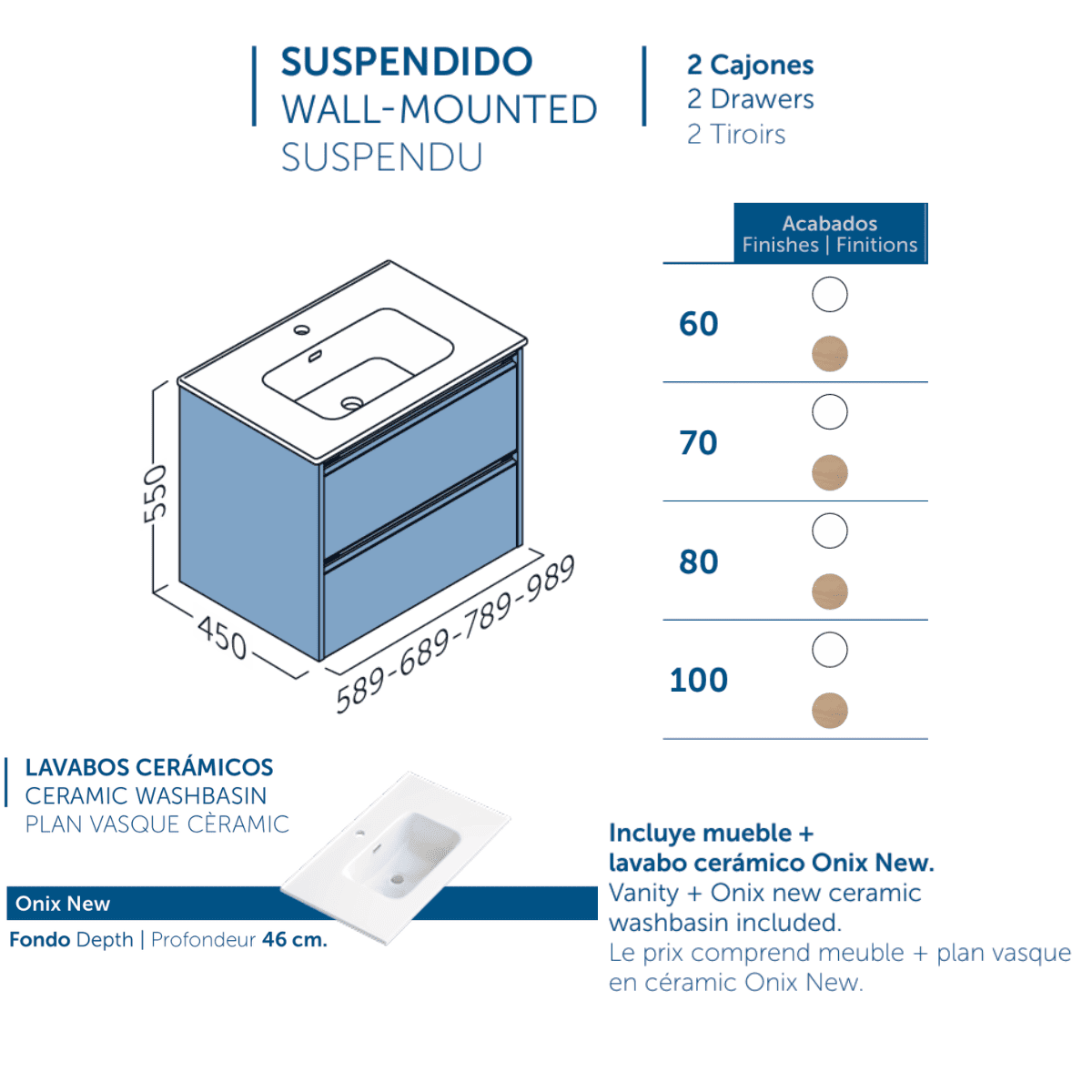 Armário de Banheiro Suspenso com Pia de Cerâmica| 2 Gavetas | 60 cm Branco brilhante - 7