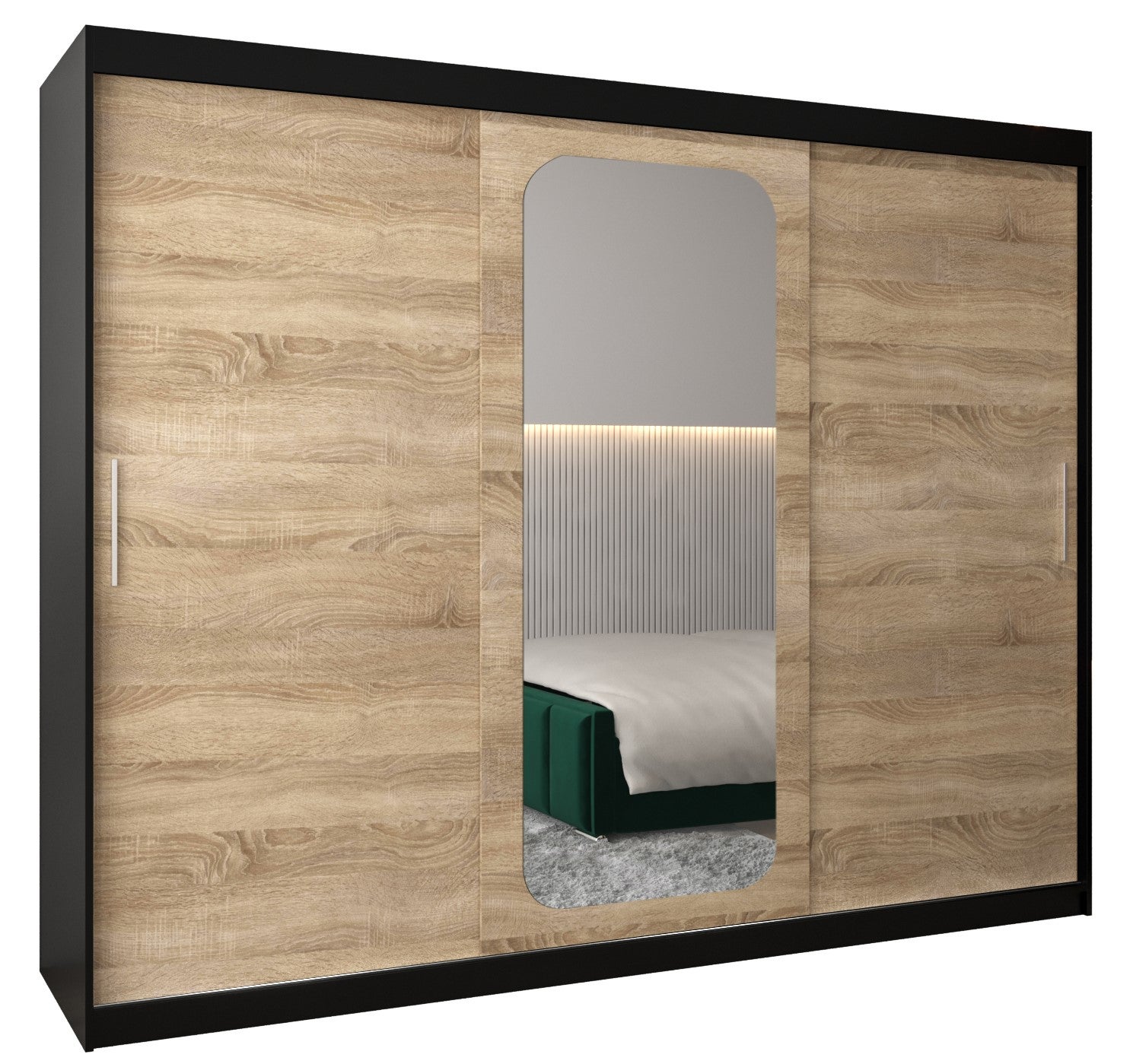 Szafa przesuwna garderoba PROMO T2 250 x 62 x 200 cm Czarny + Sonoma - Abiks Meble