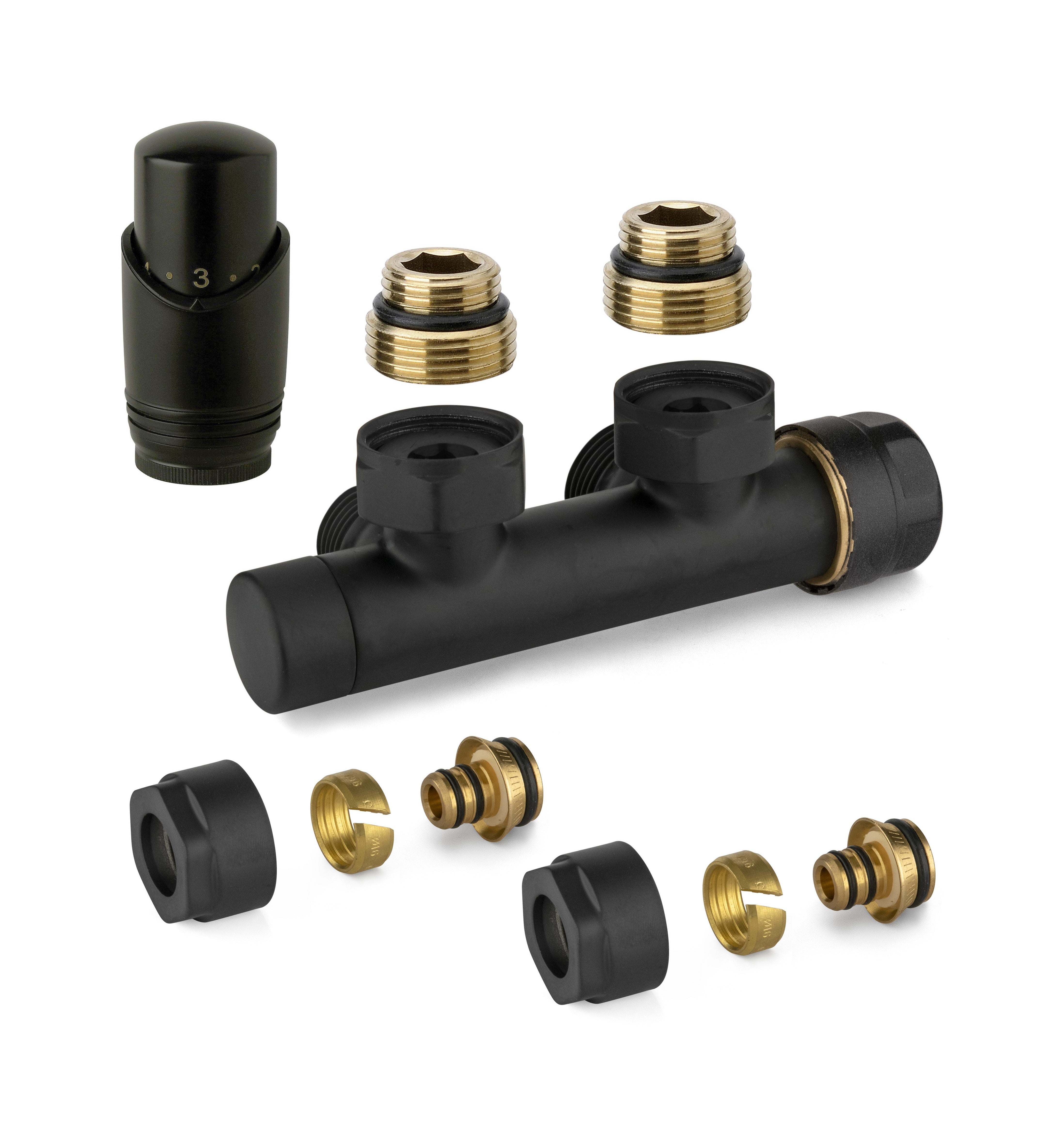 Kit válvula H termostática cuadrada negra con adaptador para tubo