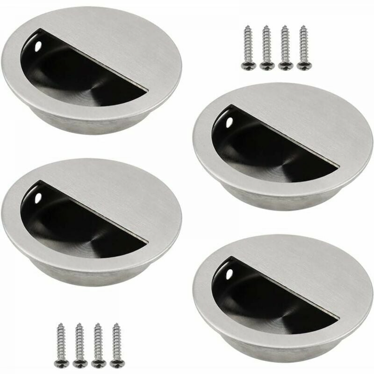Set de 4 mânere încastrate din oțel inoxidabil argintiu, mâner rotund pentru ușă glisantă Ø50mm cu orificiu semicircular 40 x 20mm 4buc