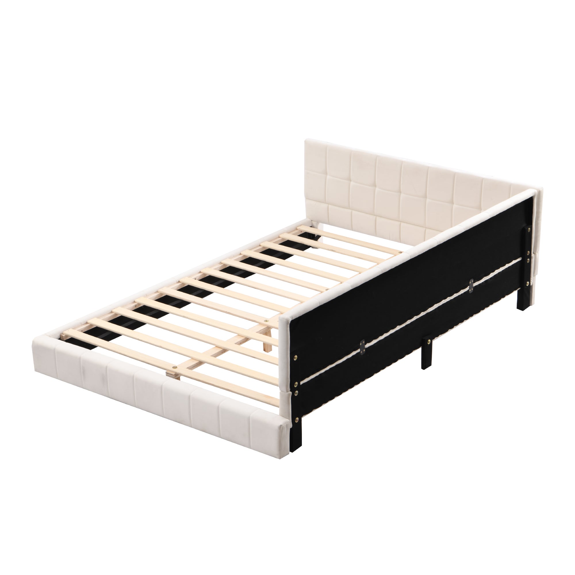 Canapé-lit rembourré 140*200 lit multifonctionnel avec sommier à lattes en tissu velours doux pour la peau beige - 8