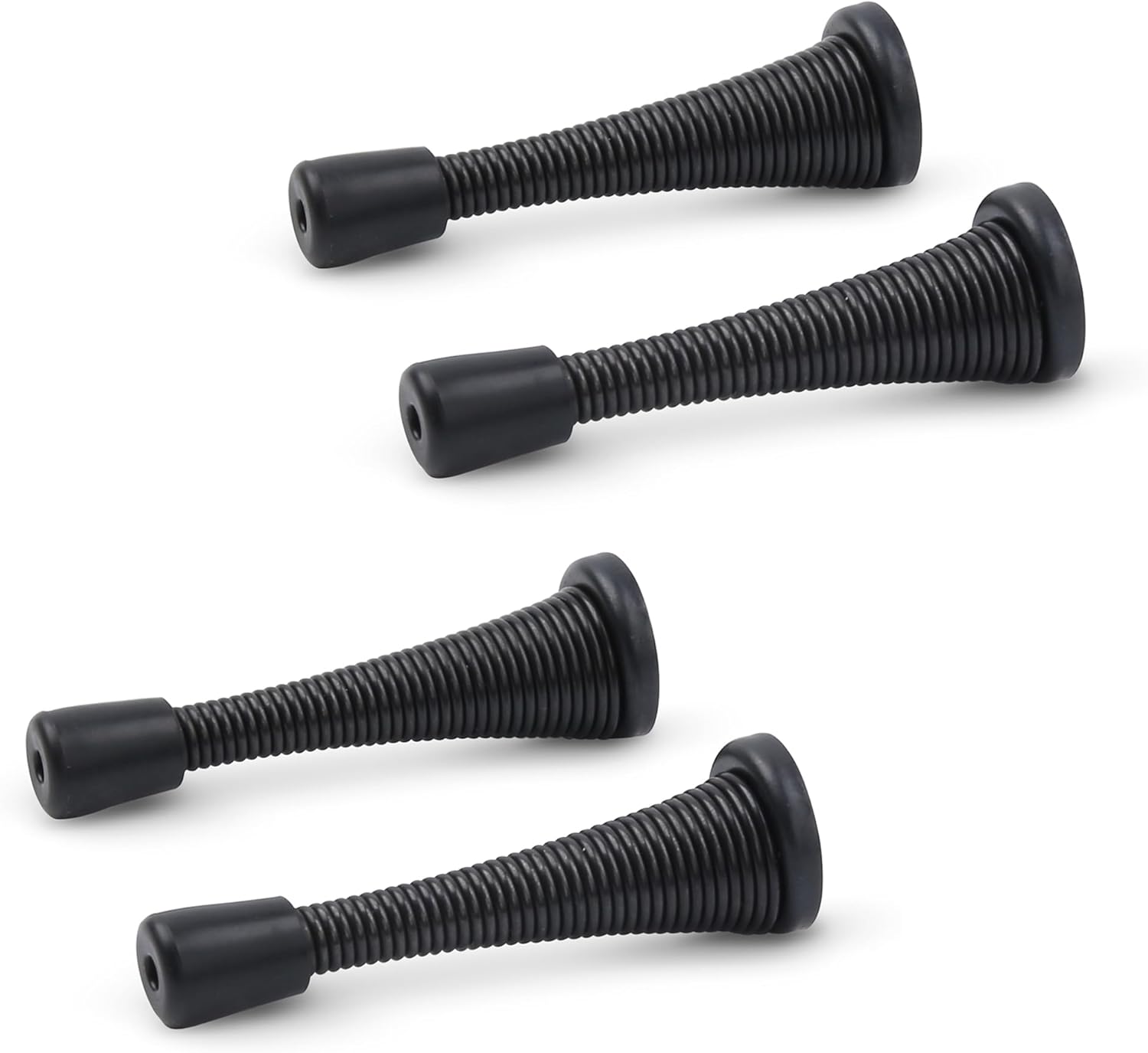 Odbojniki sprężynowe do drzwi ze śrubami – zestaw 4 szt., amortyzujące, redukujące hałas, chroniące meble i ściany (czarne, sprężynowe)