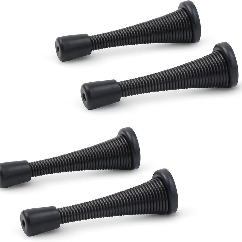 Odbojniki sprężynowe do drzwi ze śrubami – zestaw 4 szt., amortyzujące, redukujące hałas, chroniące meble i ściany (czarne, sprężynowe)