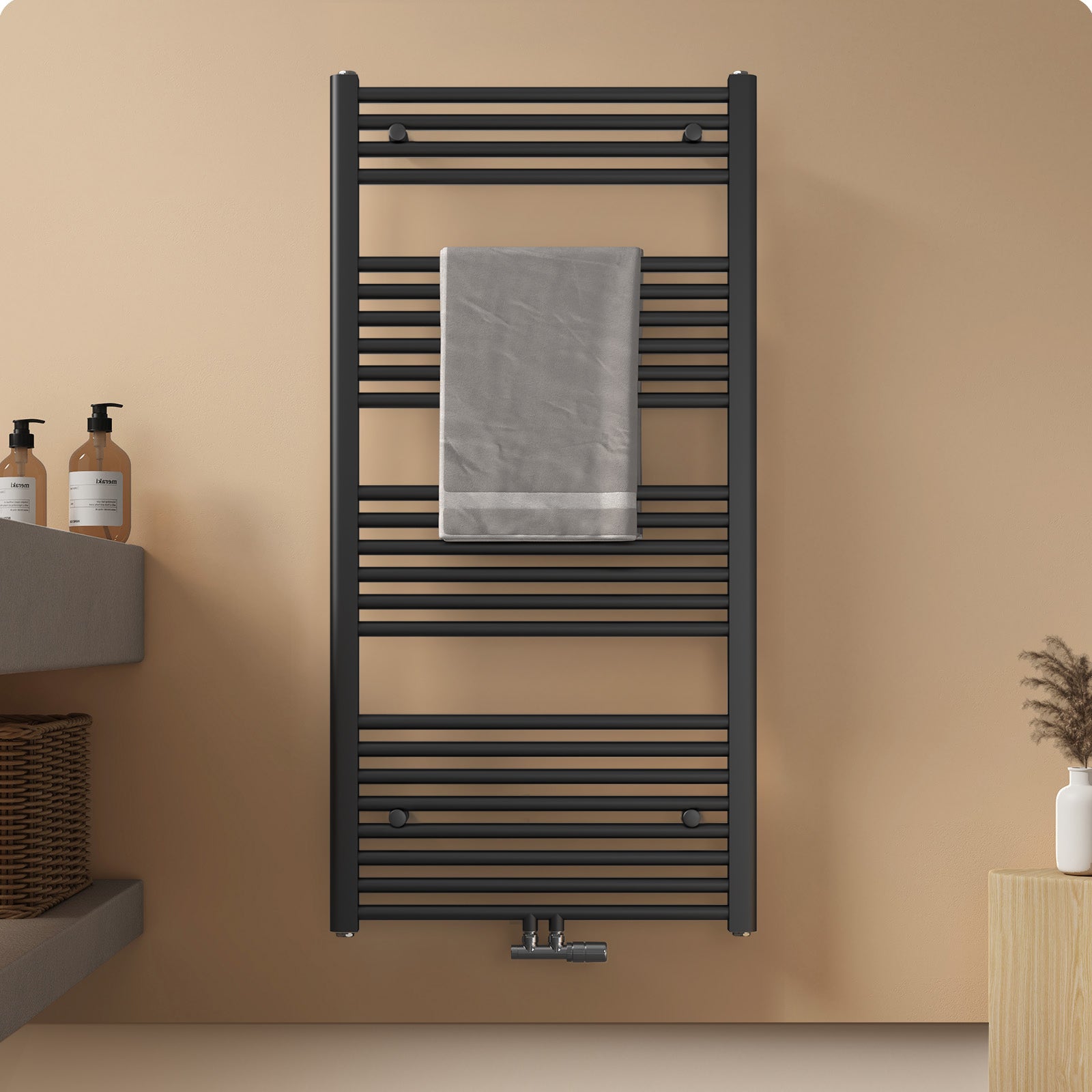 EMKE Grzejnik Łazienkowy 598W, 120x60 cm, 6 bar, do 5 m² – Antracytowy