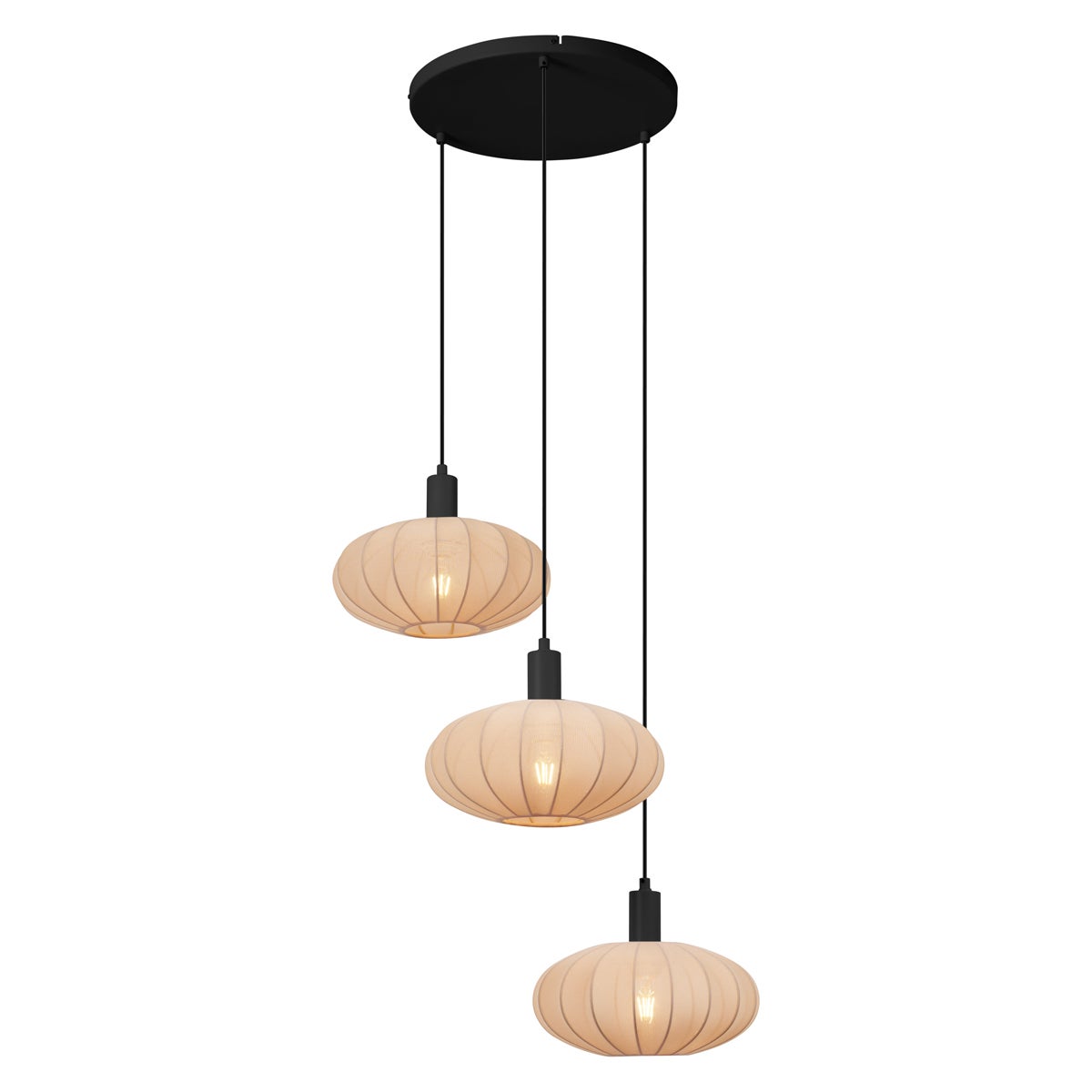 Lampa wisząca Japandi czarna z brązowym materiałowym kloszem 3-źródła światła - Bida