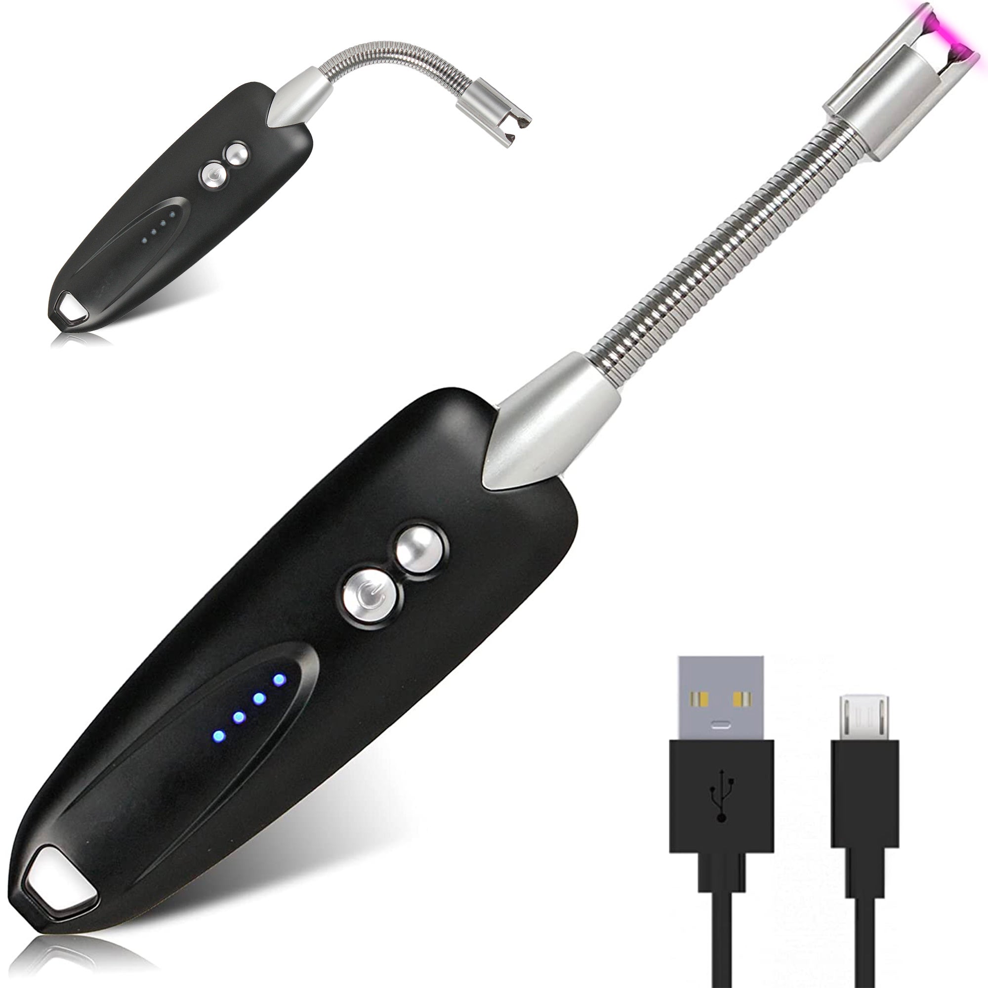 Accendino Elettrico Ad Arco Ricaricabile USB Con Orologio E Luce COB - Antivento E Impermeabile IP56, Nero