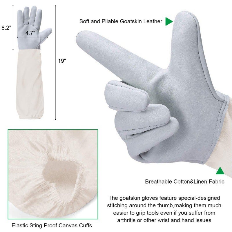 Combinaison anti-abeille épaisse blanche, gants en peau de mouton, combinaison d'abeille fendue une pièce pour abeilles, XL, combinaison d'apiculture - 4