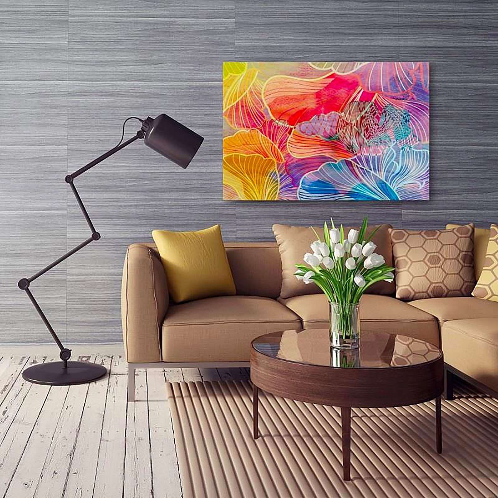 Tableau bois lotus abstrait - 100 x 70 cm - 5