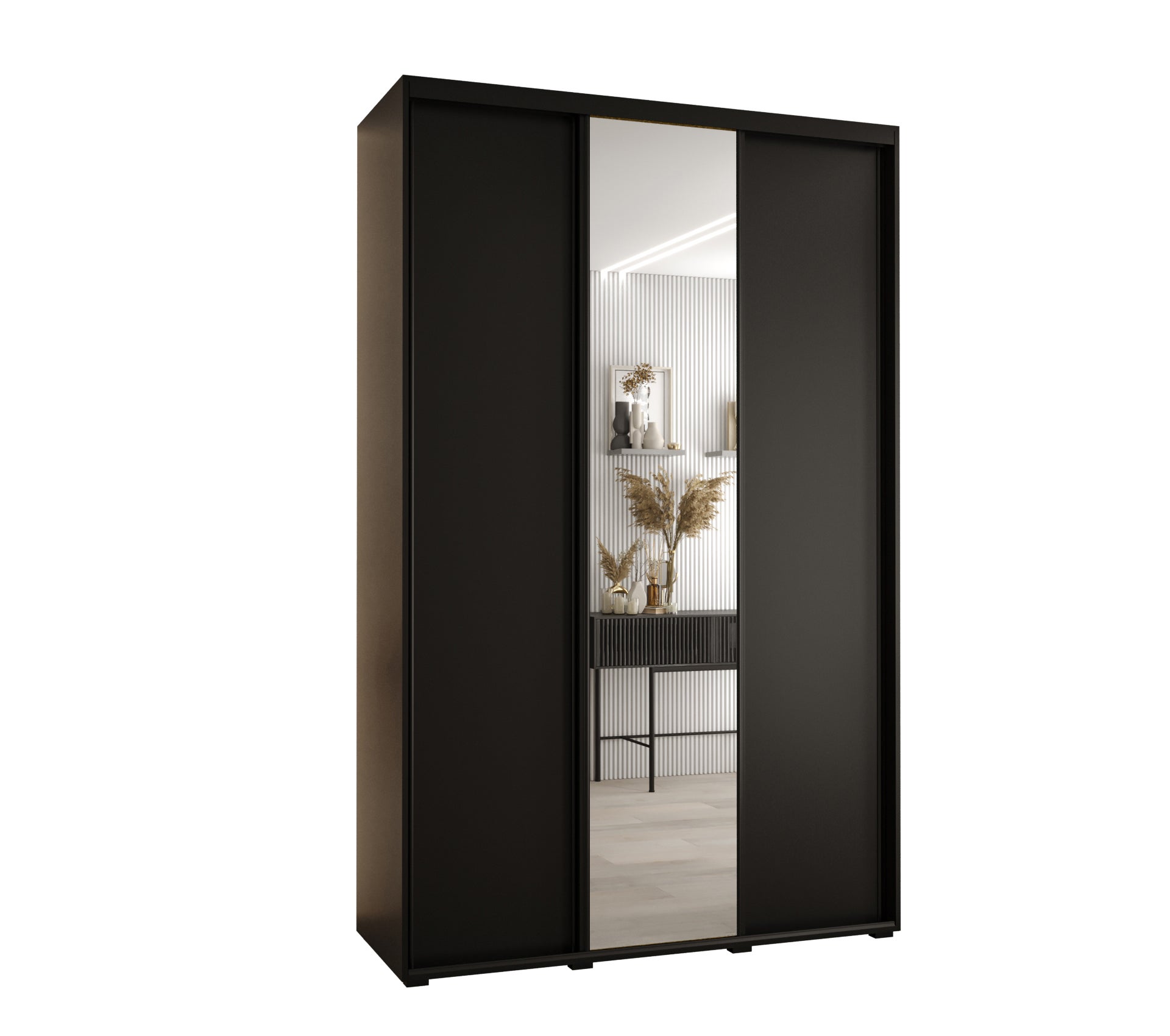 Szafa przesuwna z lustrem wysoka Davos 3 150 x 45 x 235,2 cm czarny + czarny + u. czarny - Abiks Meble