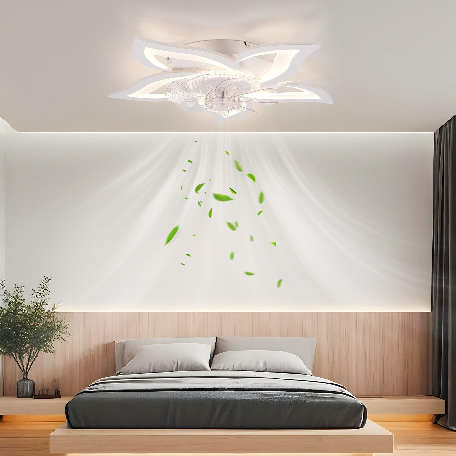 NETTLIFE Lampowentylator LED 48W Cichy, Nowoczesny Ściemnialny 3 Barwy Światła, 6 Prędkości, Pilot, Biały do Pokoju Dziecięcego i Młodzieżowego - 2