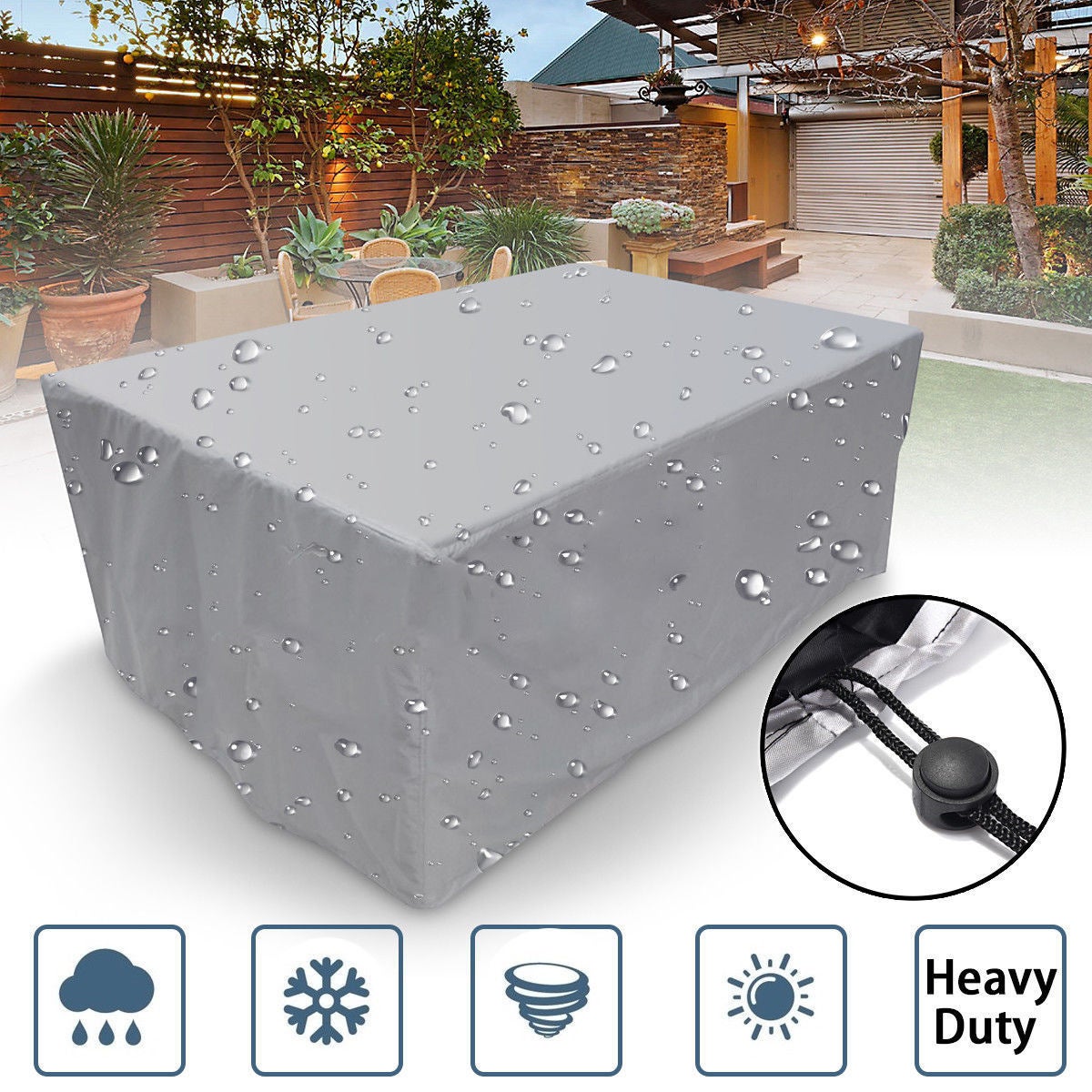 Housse de protection rectangulaire pour meubles de jardin, en polyester, imperméable, anti-poussière, pour chaise ou table de jardin ( 170*94*70cm) - 2