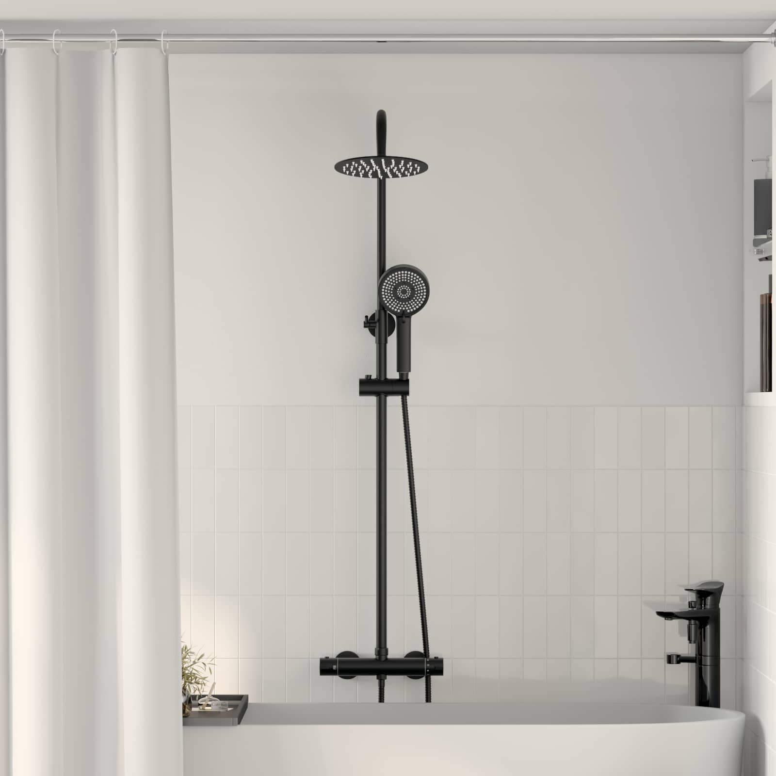 Sistema de ducha termostática negro para baño, 27 × 46 × 123 cm