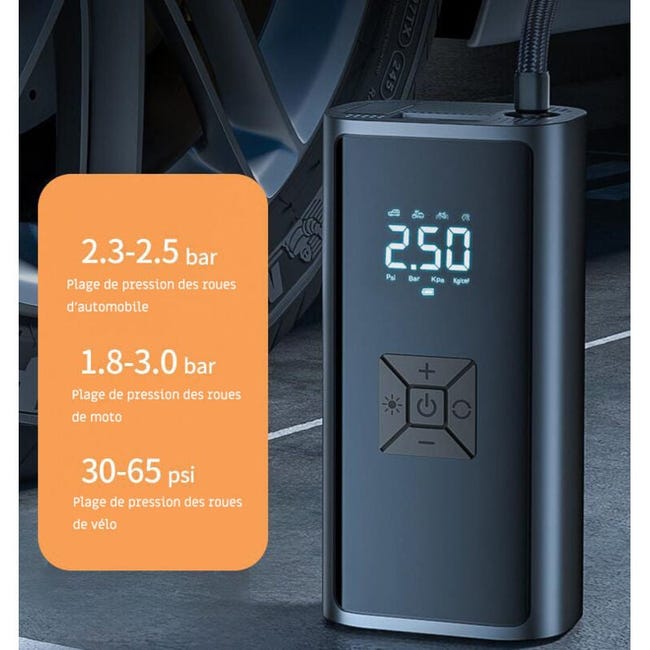 Gonfleur Pneus Voiture 12000 mAh Compresseur à Air Portatif Double Cylindre Gonflage Rapide 30 s Arrêt Auto Indicateur Pression LCD Lumière LED Gonfleur Pneus Voiture 12000 mAh Compresseur à Air Portatif Double Cylindre Gonflage Rapide 30 s Arrêt Auto Indicateur Pression LCD Lumière LED