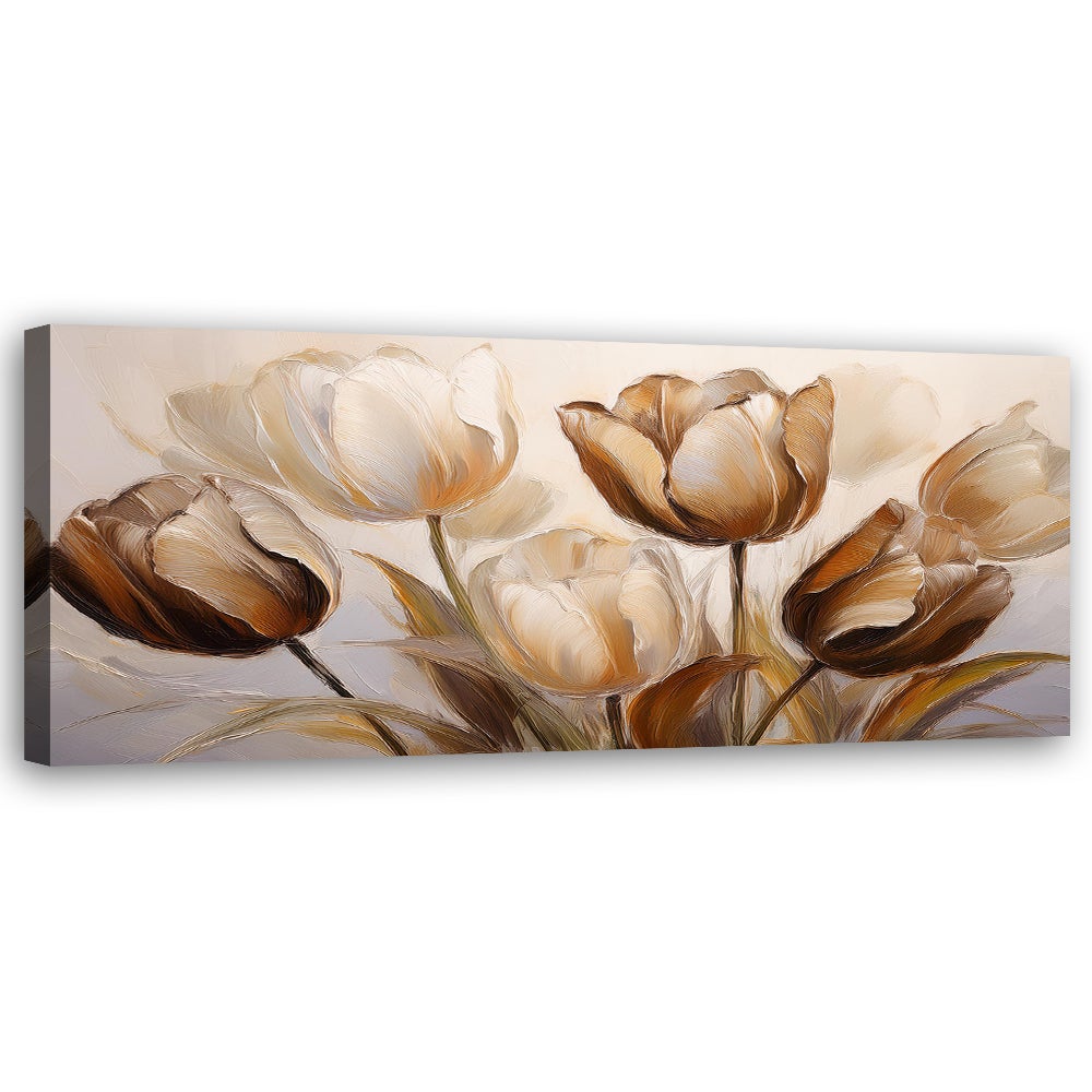 Obraz na płótnie, Tulipany Kwiaty Sepia Beżowy 150x50