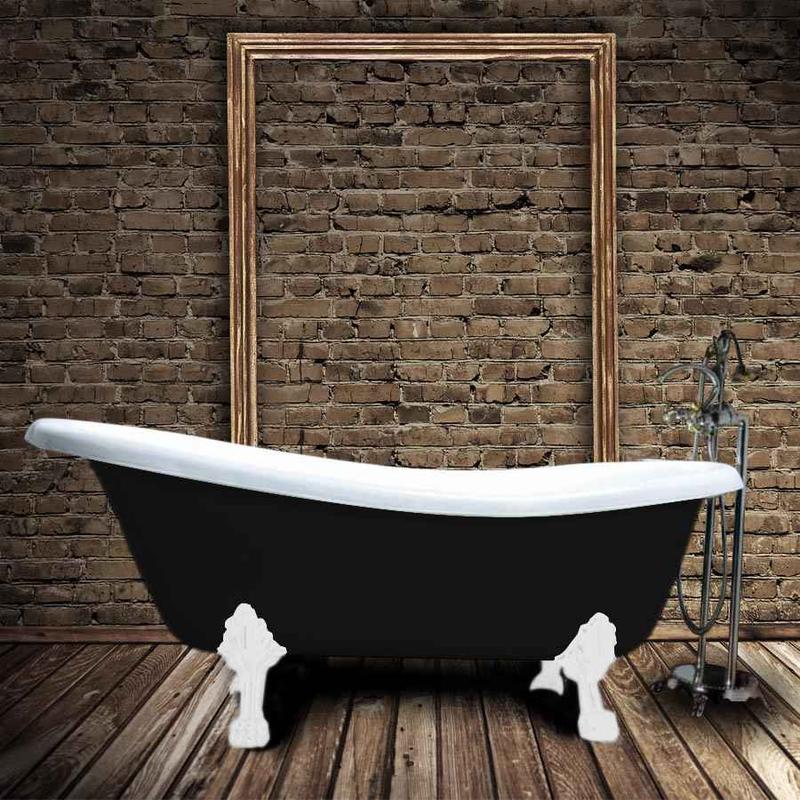 Bañera de hierro livingston negra 170 cm patas blancas