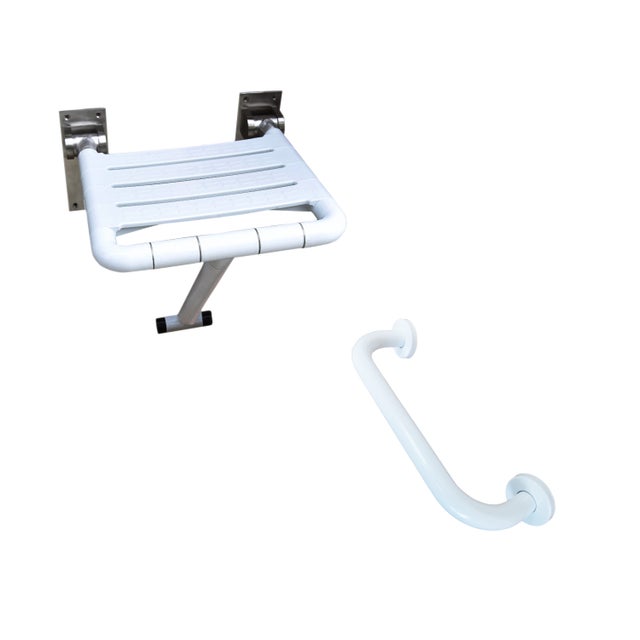 Set de douche PMR Sensea - Tabouret rabattable et barre d'appui 30 cm, blanc