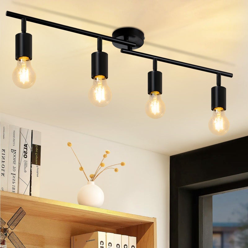 NETTLIFE Lampa sufitowa czarna, Reflektorowa sufitowy E27 Vintage Industrial 350°, obrotowa lampa do salonu, sypialni (bez żarówki)