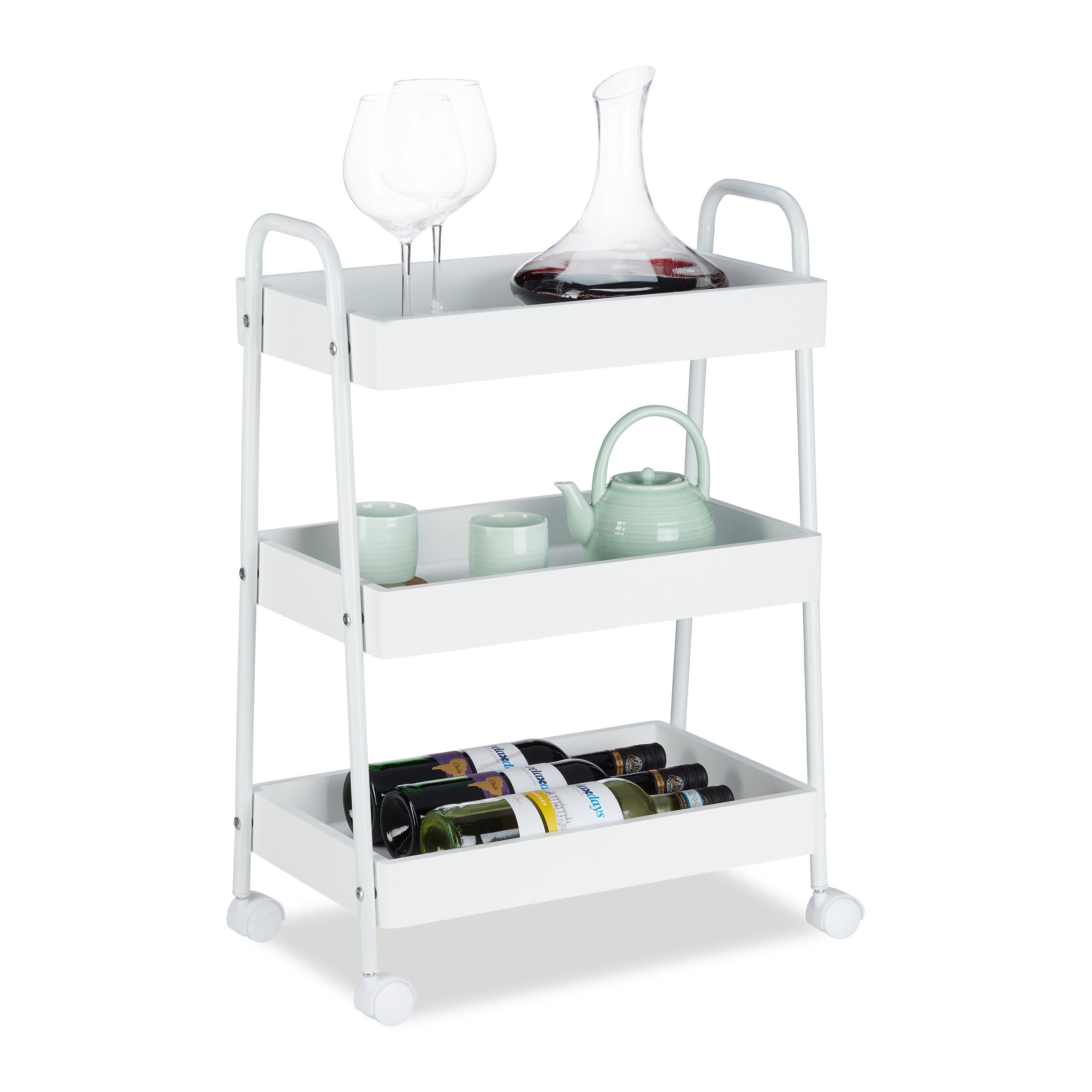 Relaxdays Chariot De Service, 2 étages, Porte-verres Et Bouteilles, Verre, Métal Chromé, HLP : 88x76x49 Cm, Noir-argenté - Santé - Mieux Vivre