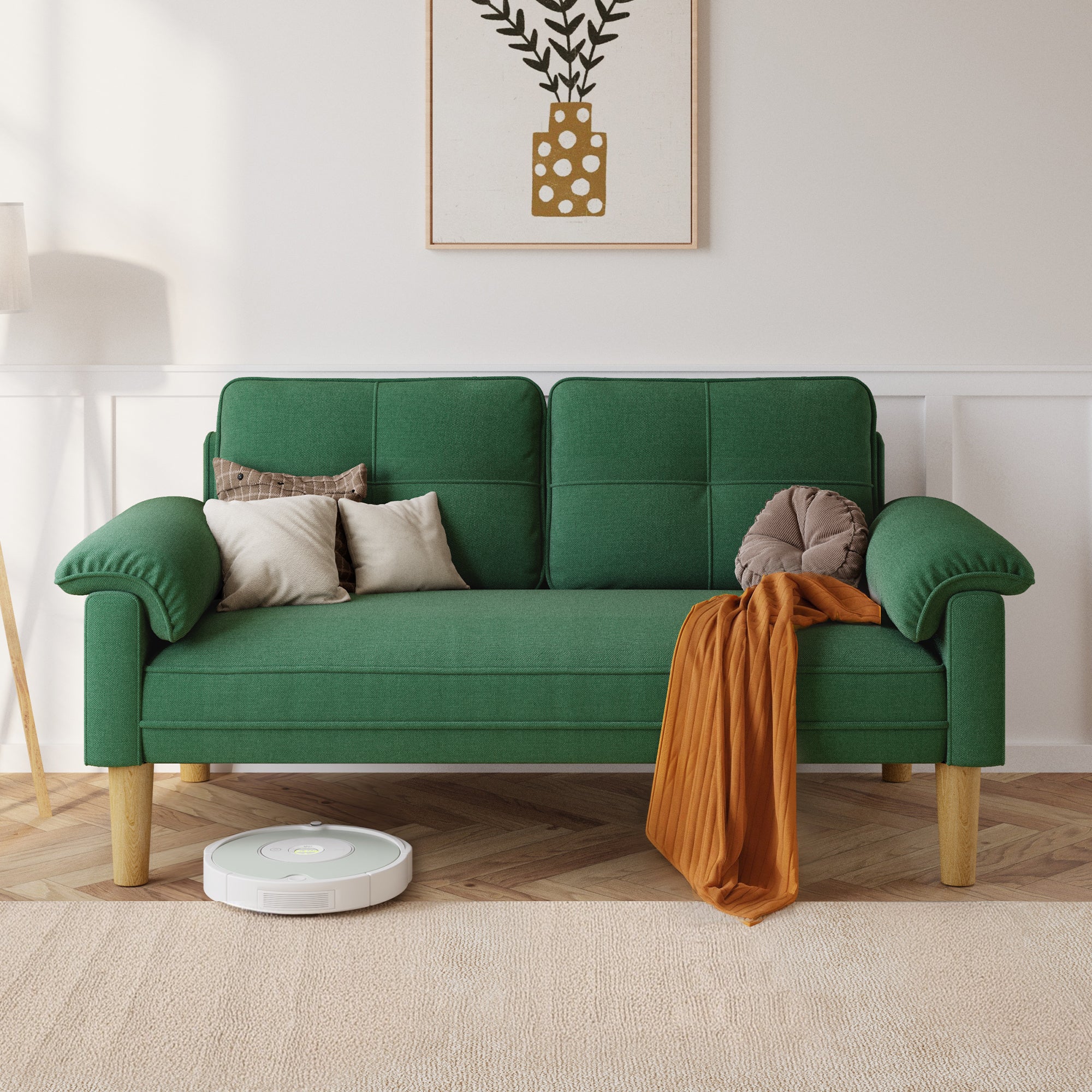 Canapé 2 places vert en tissu,design scandinave,assise confortable,pieds en bois,pour salon et petit espace,145 x 77 x 77 cm - 2