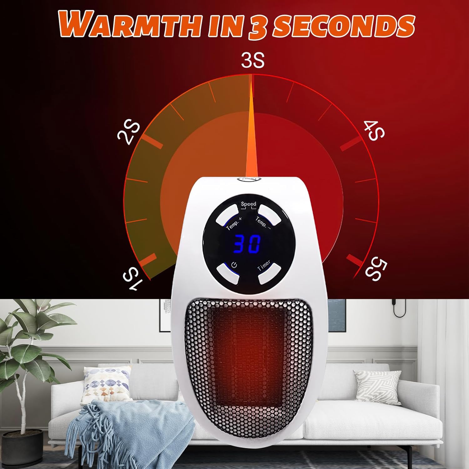 Miniaturowy ceramiczny termowentylator 500 W, cichy termowentylator, do łazienki i sypialni, biały - 5