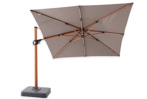 Parasol Déporté Carré Marbella à LED 3 x 3 m toile acrylique Sunbrella Taupe Chiné