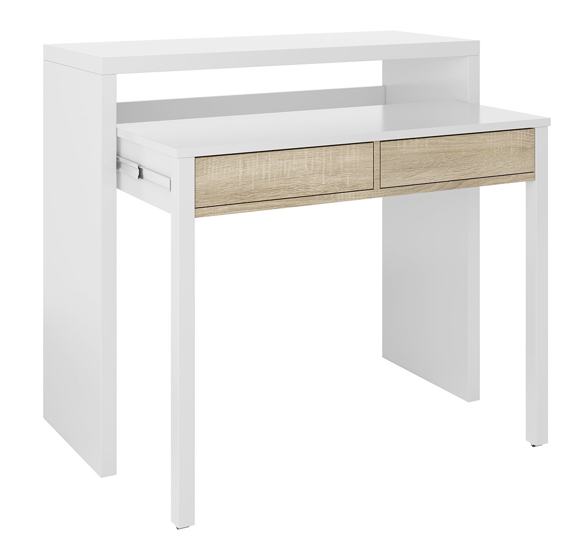 Console extensible coloris blanc et chêne - Dim : 88 x 99 x 36 cm - 2