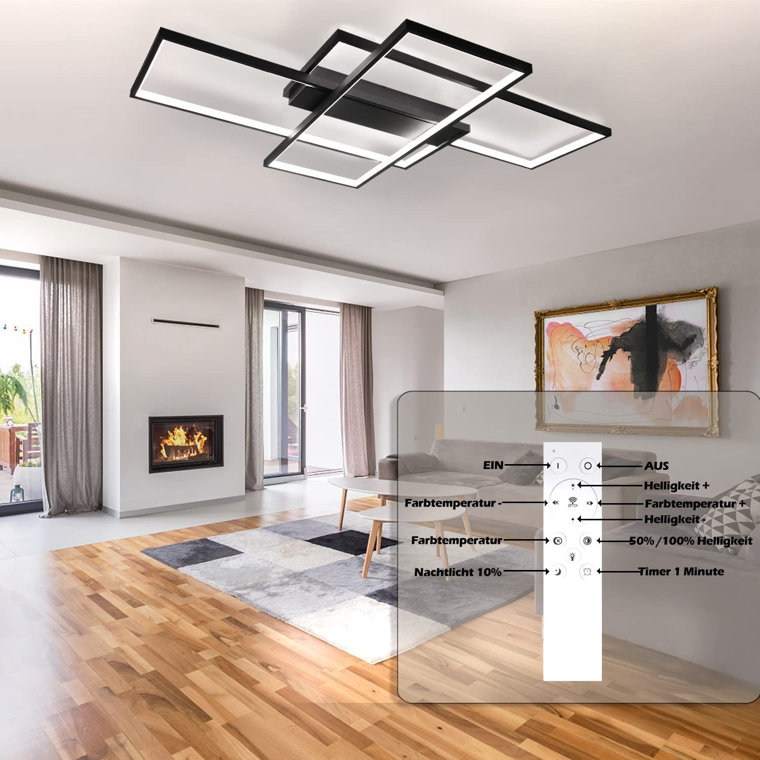 ZMH Nowoczesna geometryczna prostokątna lampa sufitowa z 3 diodami LED, rozsuwana do 65 cm/100 cm - 3