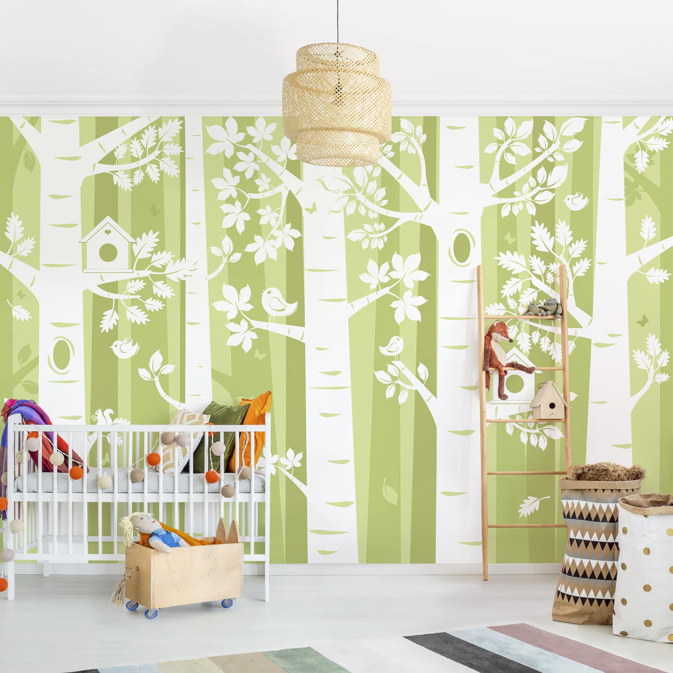 Papel pintado fotomural árboles bosque verde 15 - habitación infantil niño niña bebé - tnt 480 x 320 cm adhesivo