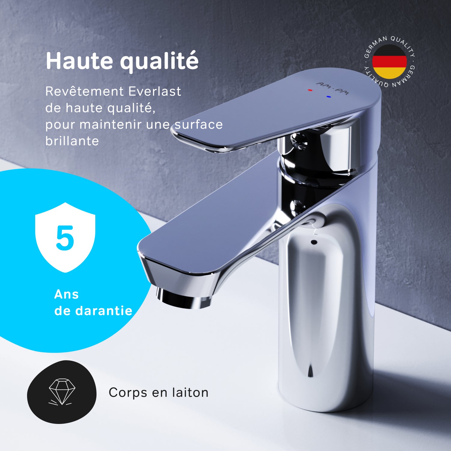 Mitigeur de lavabo avec bonde clic clac, Robinet de lave-mains, Chromé, taille M, Hit FTA82200 AM.PM - 3