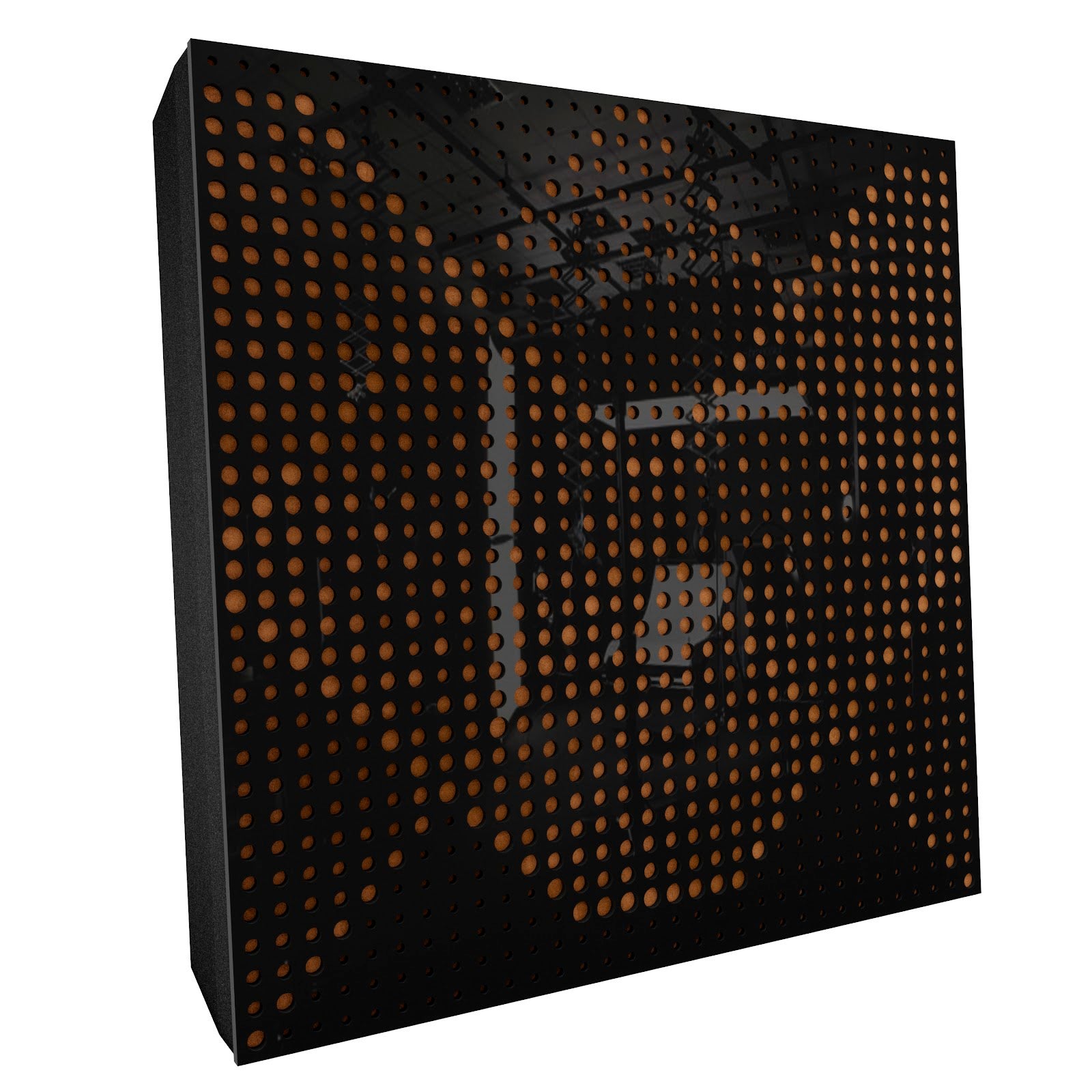 Lot de 2 Panneaux acoustiques WILDS-F décoratifs insonorisants 50x50x5 cm - Plastique perforé, tissu et mousse acoustique -Noir brillant+Doré - 2
