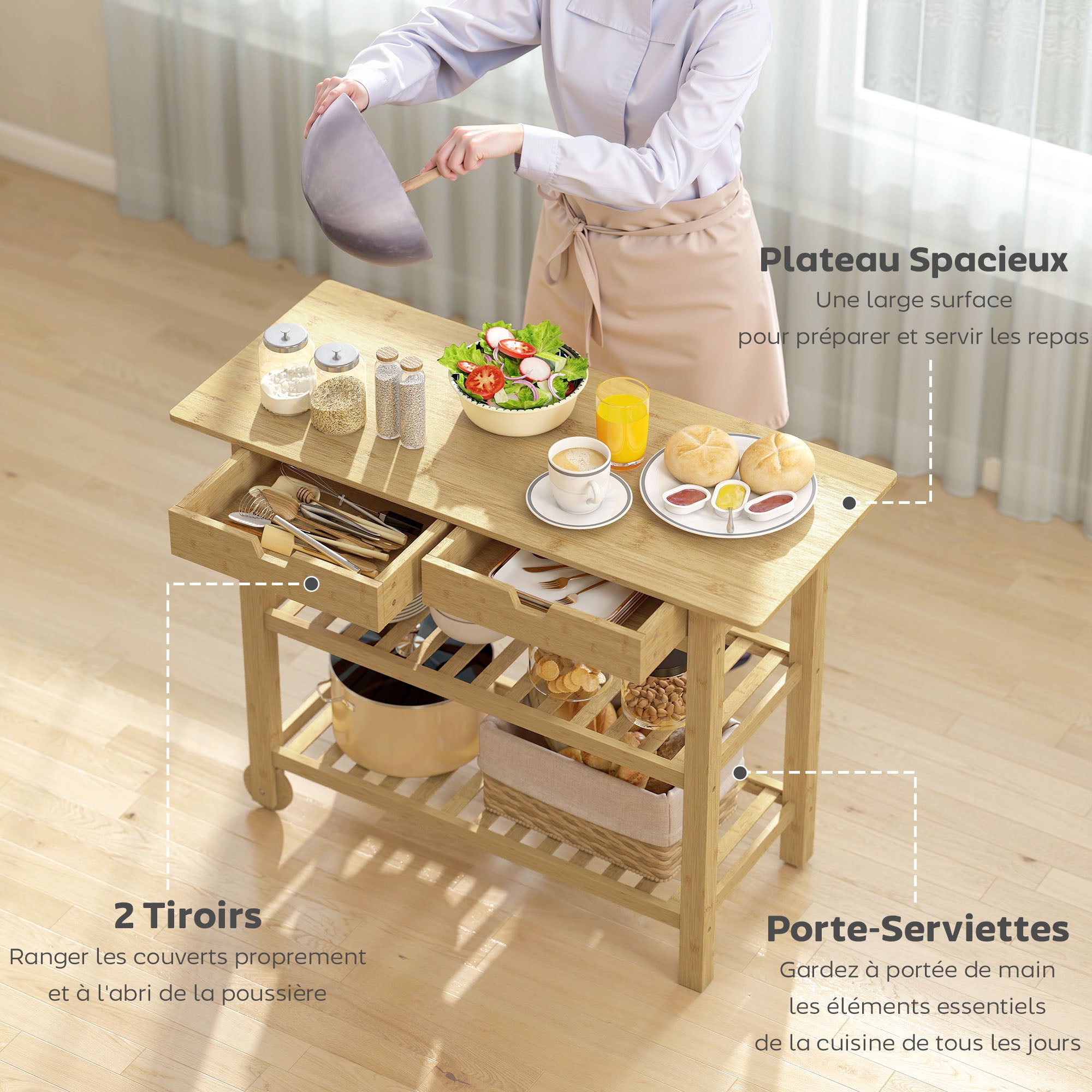 Desserte de cuisine bambou HOMCOM - 4