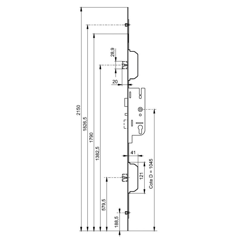 Serrure à larder FERCOMATIC 50 70 MR R têtière 16mm FERCO 6 33174 02 0 1 - 2