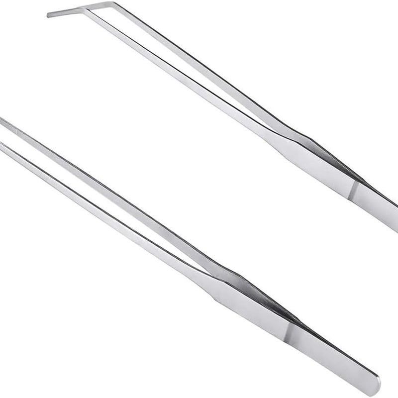 2 pary szczypiec ze stali nierdzewnej 27 cm, długie, proste/zakrzywione, z precyzyjnie ząbkowanym końcem do aquascapingu, ogrodnictwa