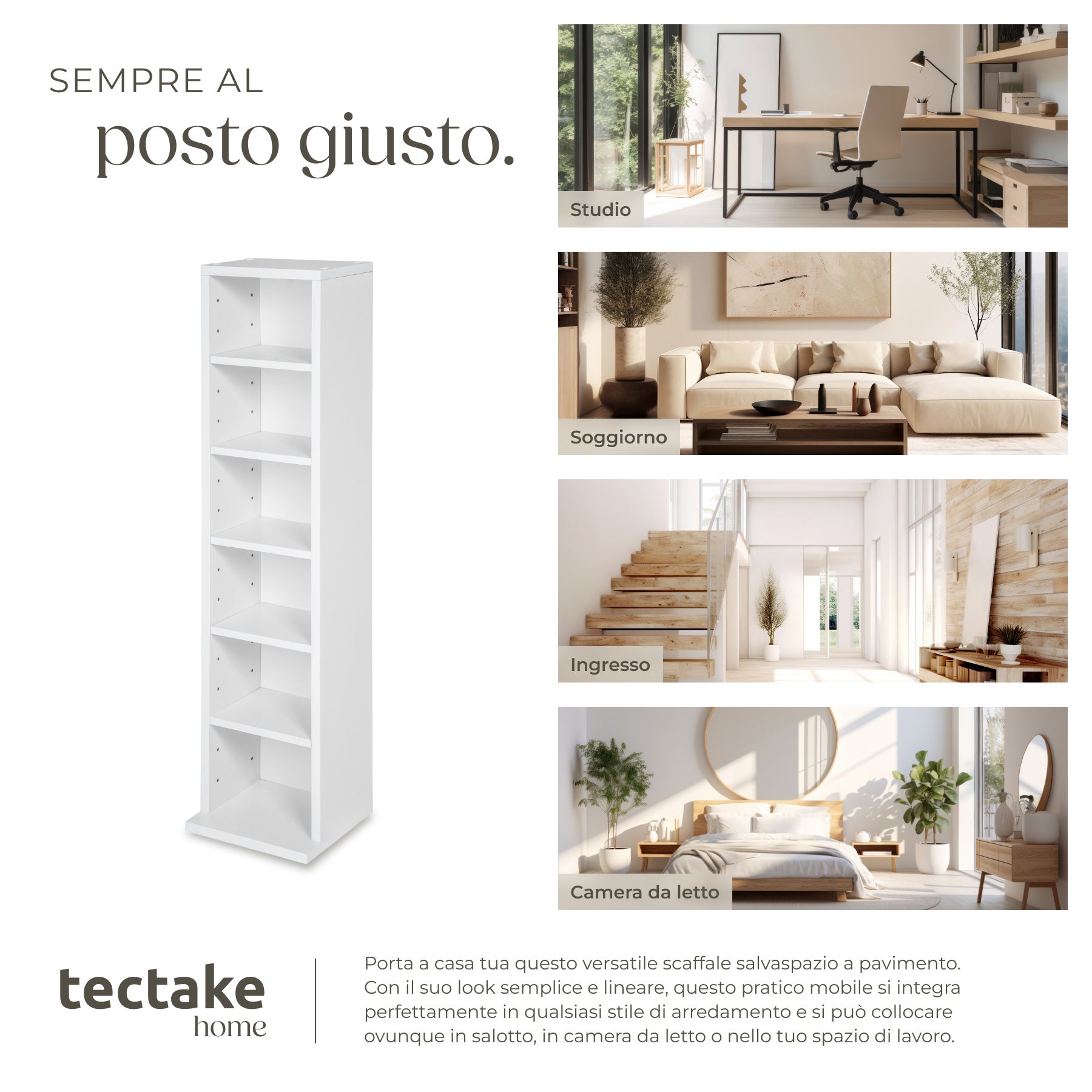 Scaffale in legno MDF per DVD e CD con 6 scomparti 90 x 21 x 20 cm TECTAKE - 5