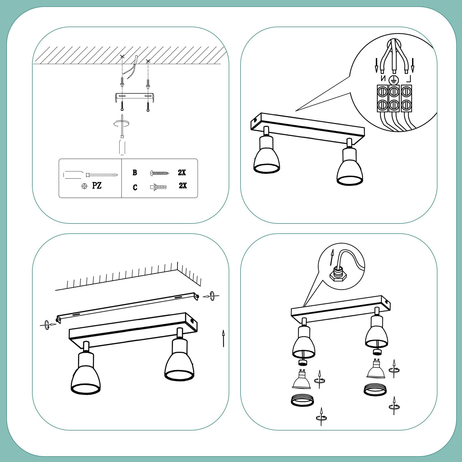 ZMH Spot de plafond LED 2 ampoules blanc salon plafonnier spot orientable GU10 spot lampe moderne - 6