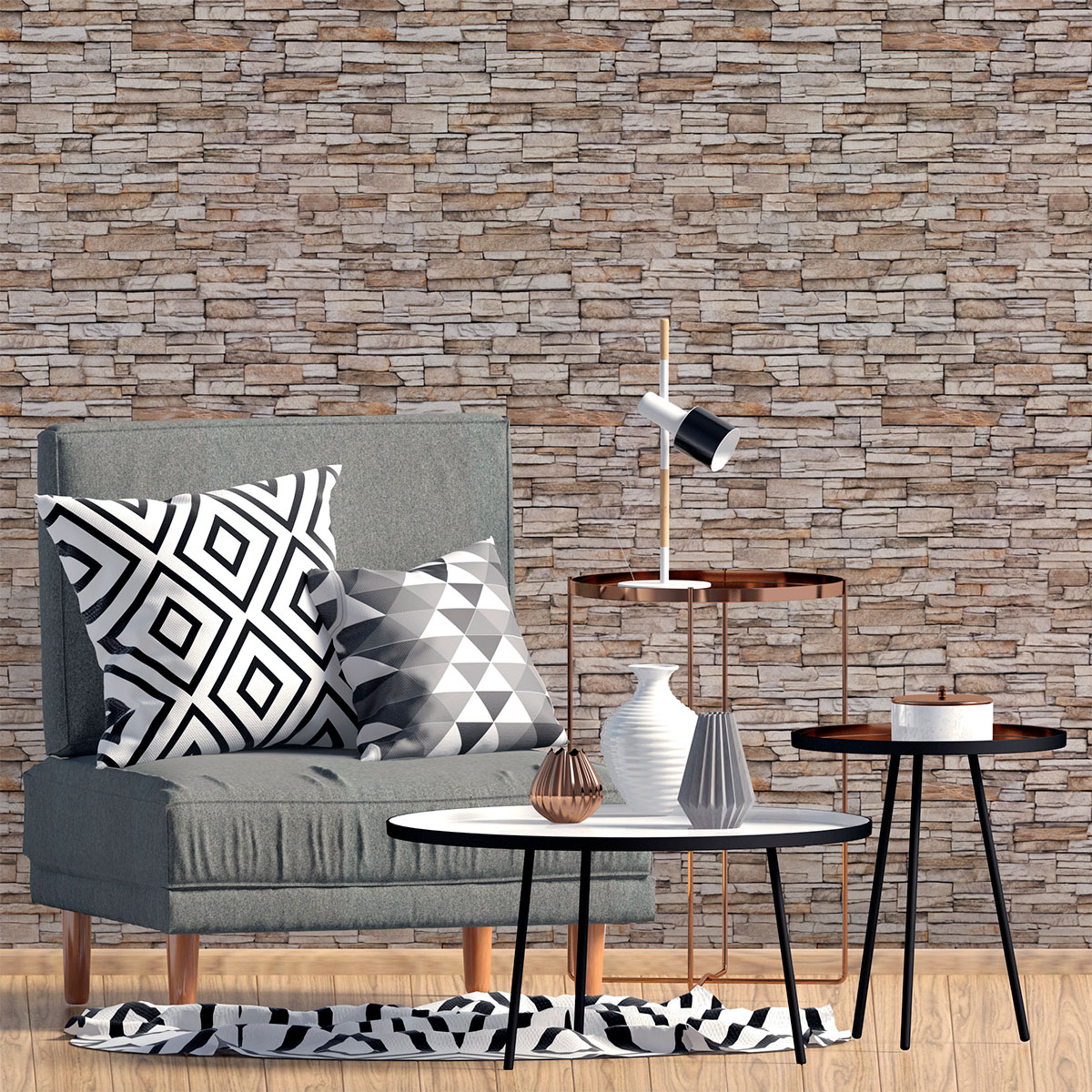 Vinilos revestimiento de piedra de besançon - adhesivo de pared - revestimiento sticker mural decorativo - 60x60cm