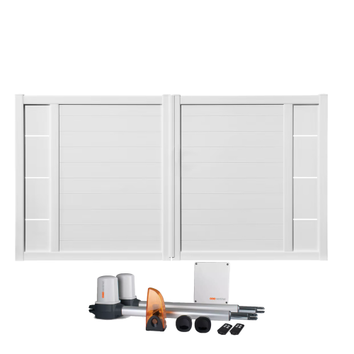 Portail battant électrique PVC blanc avec moteur Sentinel H 140 x L 300 ARLES DÉCOR INSERTS