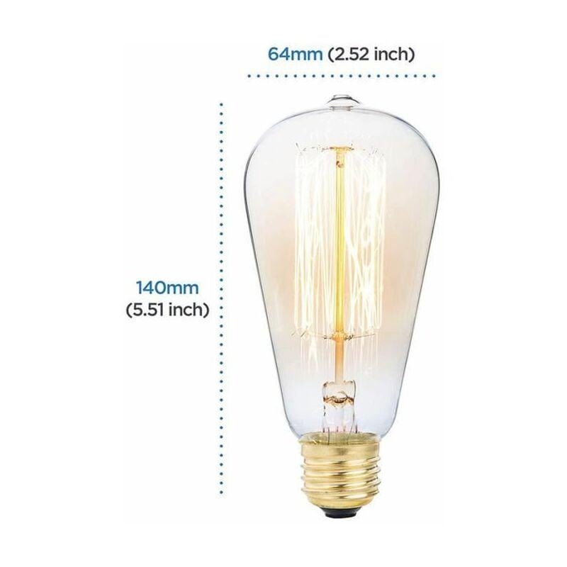 6x E27 60W ampoule à incandescence Edison 220V st64 Vintage 64mm X 140mm - - trimec - 2