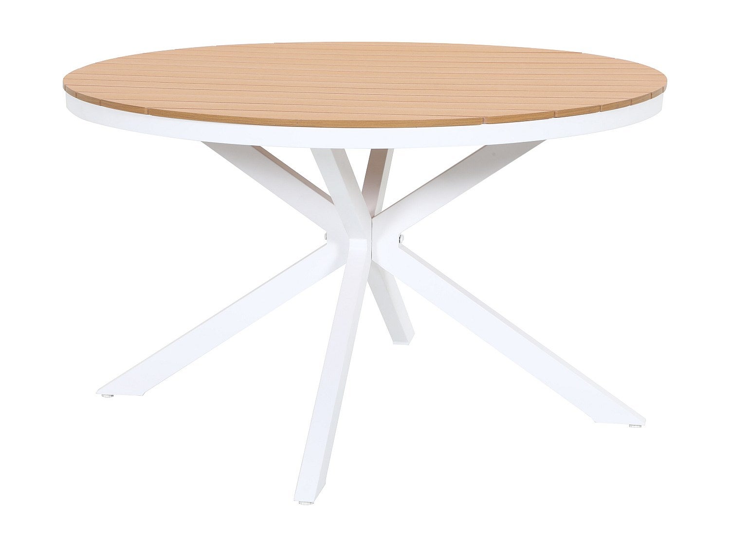 Okrągły aluminiowy stół ogrodowy śr.125 cm - Biały i jasny naturalny - ZEYVA od MYLIA