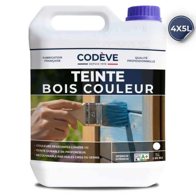 Teinte Bois Couleur - 20 L - Codeve Bois - Gris - Pour Teinter En Couleurs Vos Bois Résineux, Européen Ou Exotique.
