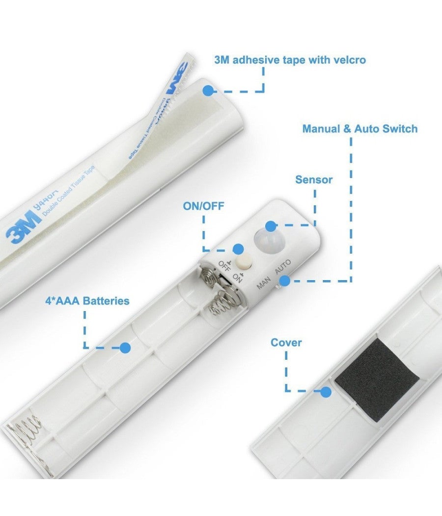 Trade Shop - Striscia Led Con Sensore Di Movimento Luce Bianca 6000k 1mt Armadi Letto - - 3