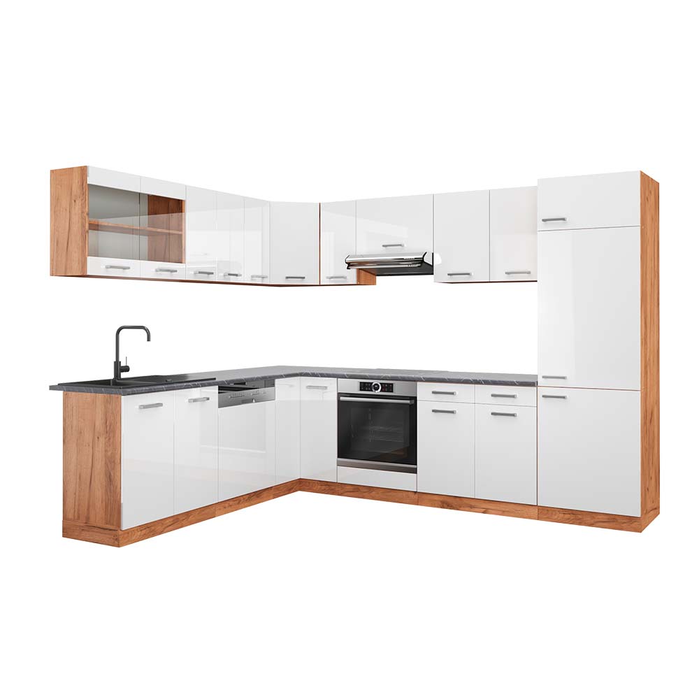 Vicco Kogoszczona kuchnia R-Line, Biały wysoki połysk/złoty dąb power, 287 x 60 cm , BP Antracyt